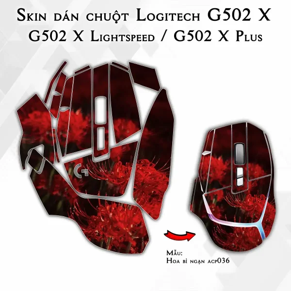Skin dán chuột Logitech G502 X mẫu Hoa bỉ ngạn acp036