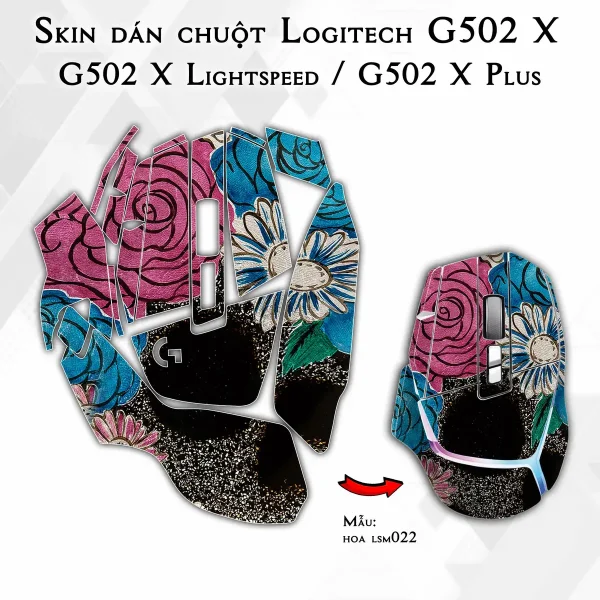 Skin dán chuột Logitech G502 X mẫu hoa lsm022