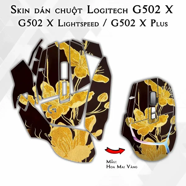 Skin dán chuột Logitech G502 X mẫu Hoa Mai Vàng