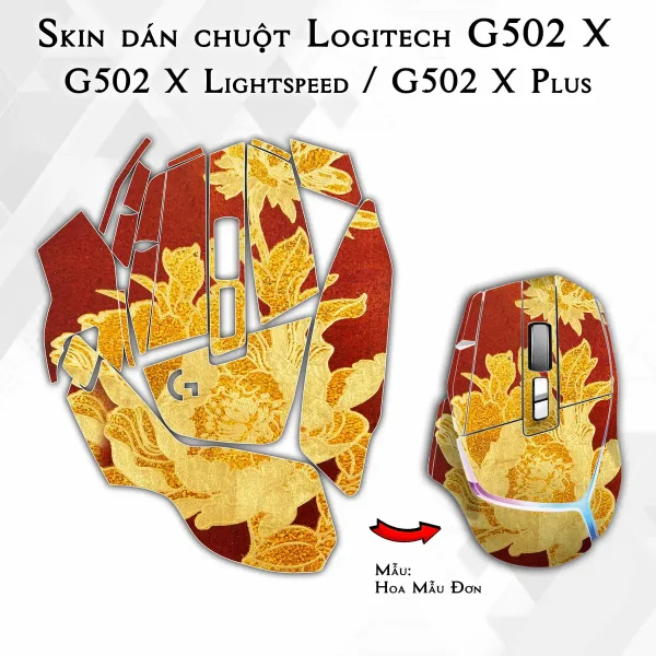 Skin dán chuột Logitech G502 X mẫu Hoa Mẫu Đơn