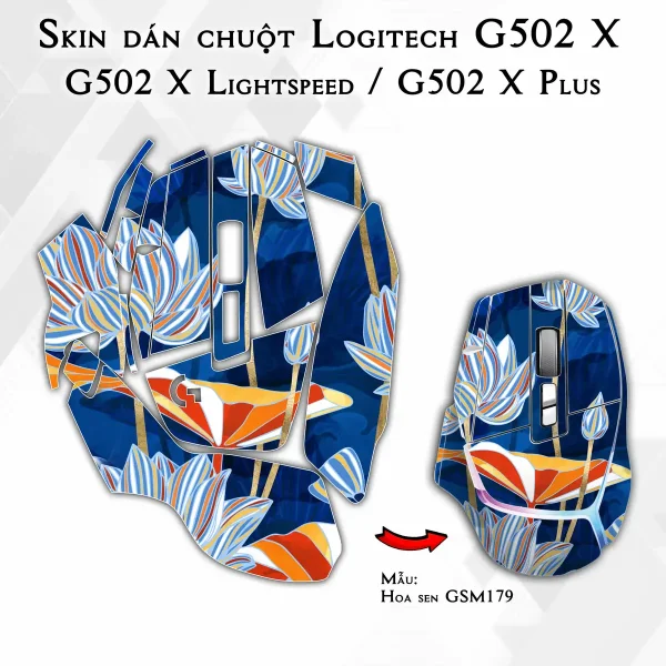 Skin dán chuột Logitech G502 X mẫu Hoa sen GSM179