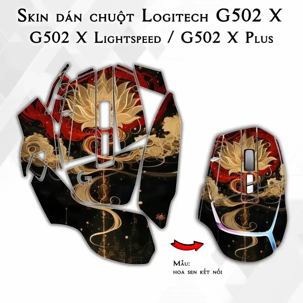 Skin dán chuột Logitech G502 X mẫu hoa sen kết nối
