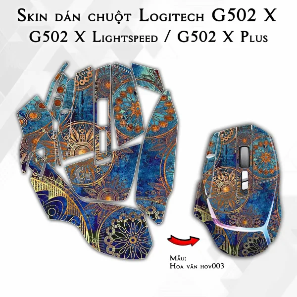 Skin dán chuột Logitech G502 X mẫu Hoa văn hov003
