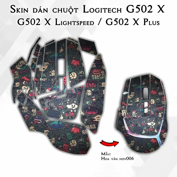 Skin dán chuột Logitech G502 X mẫu Hoa văn hov006
