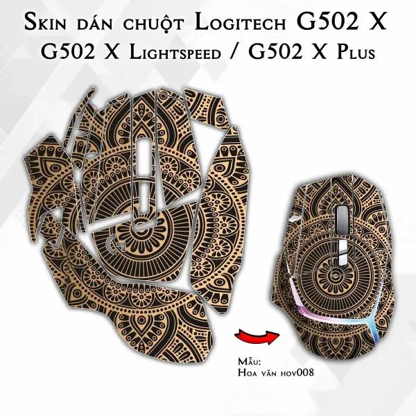 Skin dán chuột Logitech G502 X mẫu Hoa văn hov008