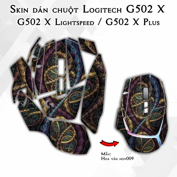 Skin dán chuột Logitech G502 X mẫu Hoa văn hov009