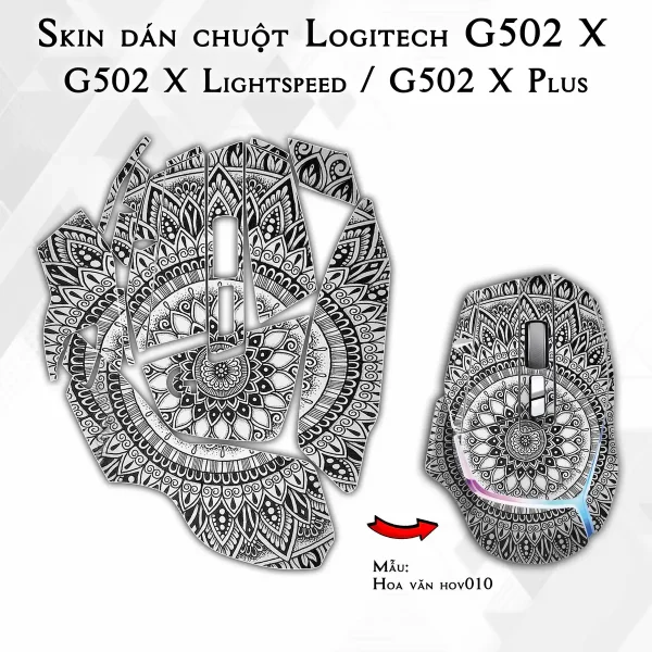 Skin dán chuột Logitech G502 X mẫu Hoa văn hov010