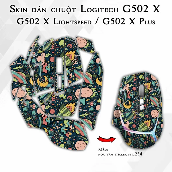 Skin dán chuột Logitech G502 X mẫu hoa văn sticker stic234