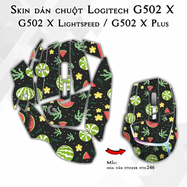 Skin dán chuột Logitech G502 X mẫu hoa văn sticker stic246
