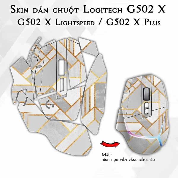 Skin dán chuột Logitech G502 X mẫu hình học viền vàng xếp chéo