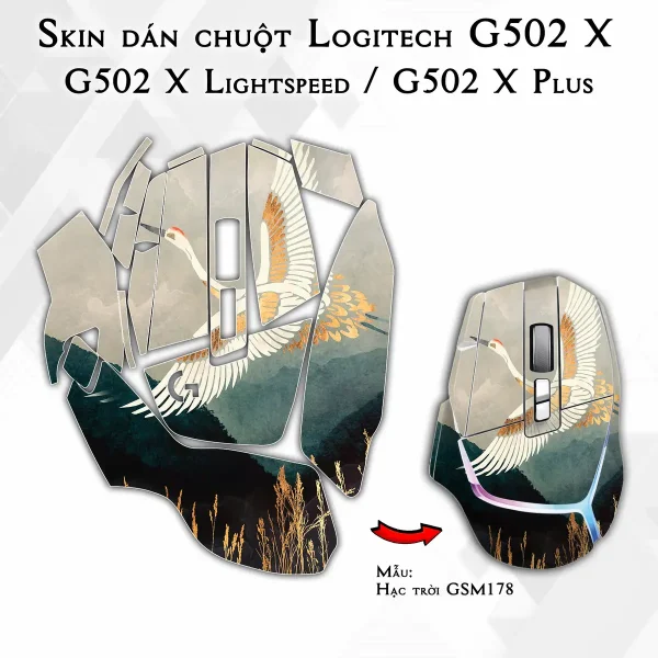 Skin dán chuột Logitech G502 X mẫu Hạc trời GSM178