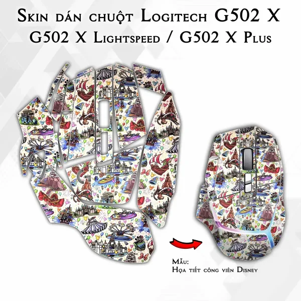Skin dán chuột Logitech G502 X mẫu Họa tiết công viên Disney