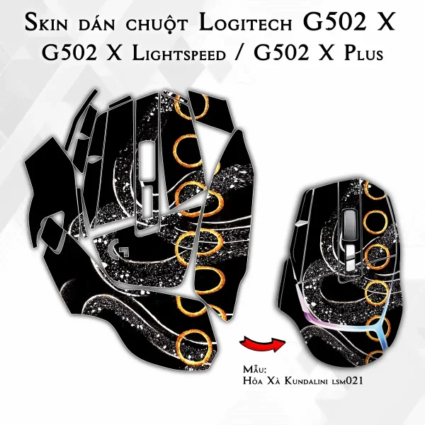 Skin dán chuột Logitech G502 X mẫu Hỏa Xà Kundalini lsm021
