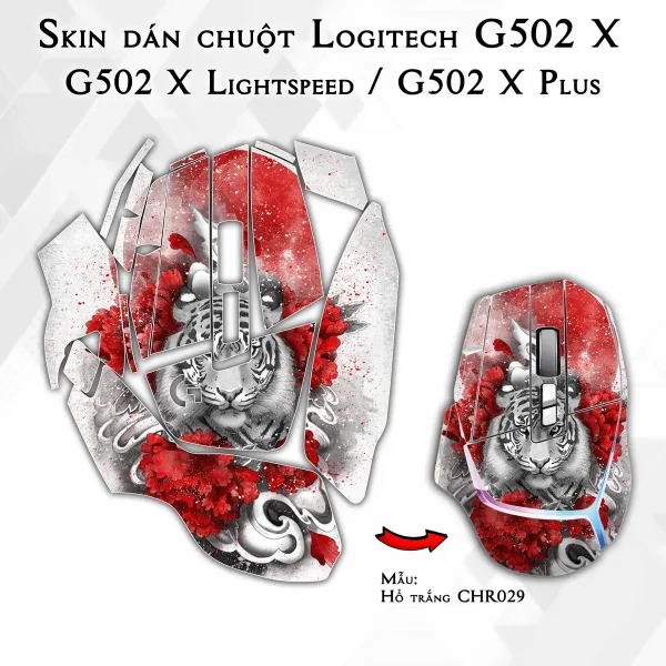Skin dán chuột Logitech G502 X mẫu Hổ trắng CHR029
