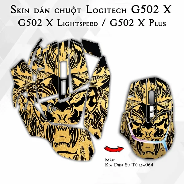 Skin dán chuột Logitech G502 X mẫu Kim Diện Sư Tử lsm064
