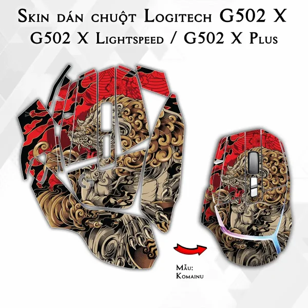 Skin dán chuột Logitech G502 X mẫu Komainu