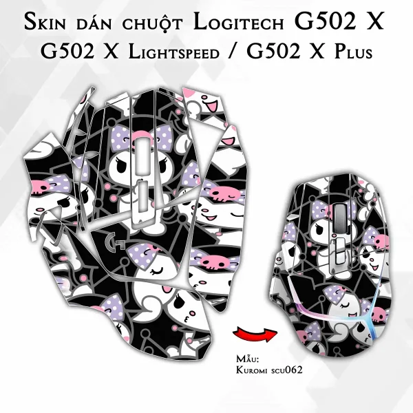Skin dán chuột Logitech G502 X mẫu Kuromi scu062