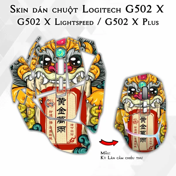 Skin dán chuột Logitech G502 X mẫu Kỳ Lân cầm chiếu thư