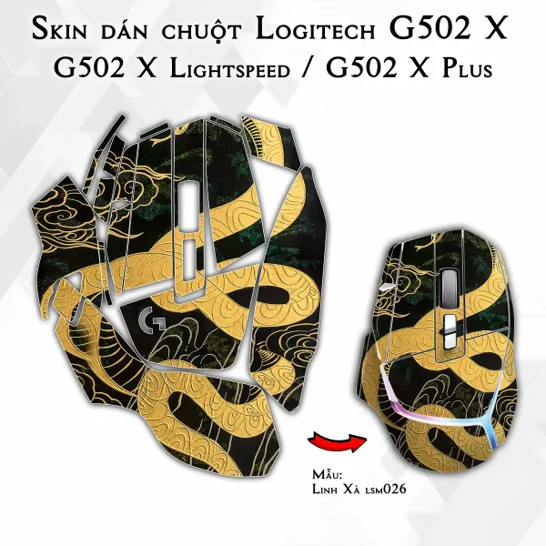Skin dán chuột Logitech G502 X mẫu Linh Xà lsm026