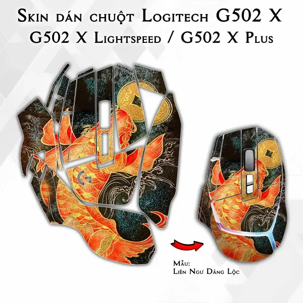 Skin dán chuột Logitech G502 X mẫu Liên Ngư Dâng Lộc
