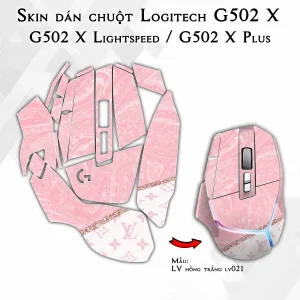 Skin dán chuột Logitech G502 X mẫu LV hồng trắng lv021