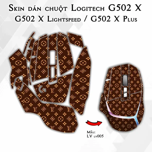 Skin dán chuột Logitech G502 X mẫu LV lv005