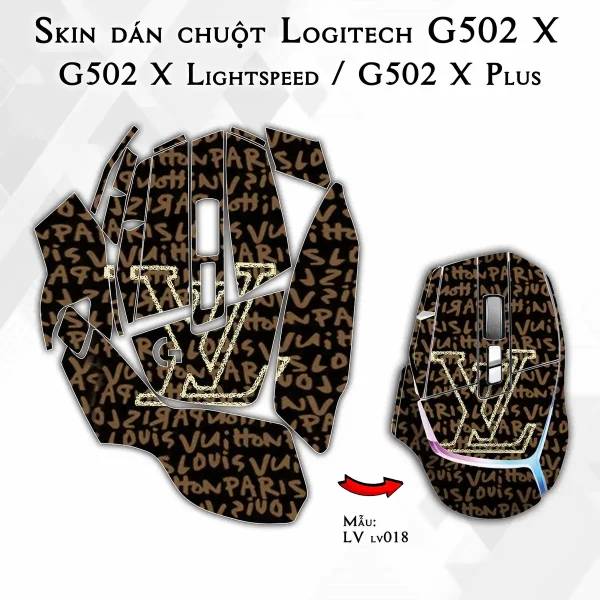 Skin dán chuột Logitech G502 X mẫu LV lv018
