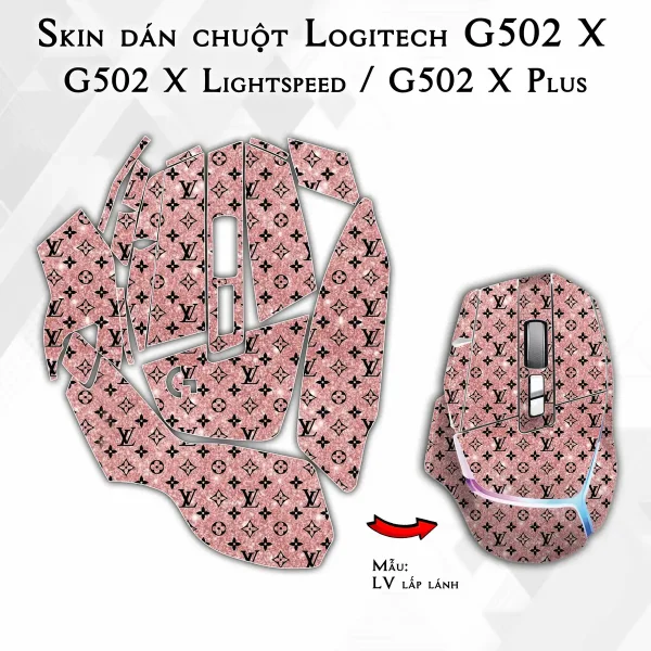 Skin dán chuột Logitech G502 X mẫu LV lấp lánh