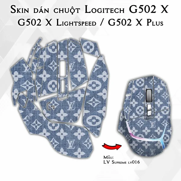 Skin dán chuột Logitech G502 X mẫu LV Supreme lv016
