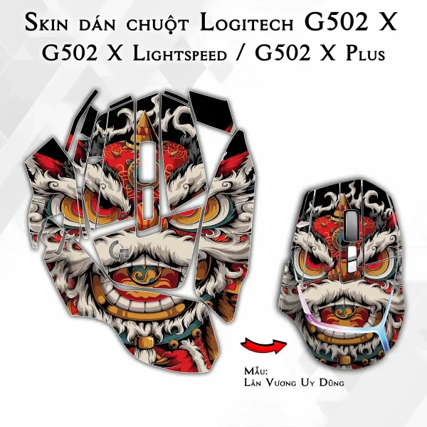 Skin dán chuột Logitech G502 X mẫu Lân Vương Uy Dũng