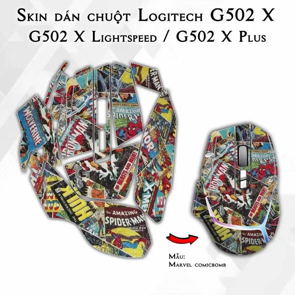 Skin dán chuột Logitech G502 X mẫu Marvel comicbomb
