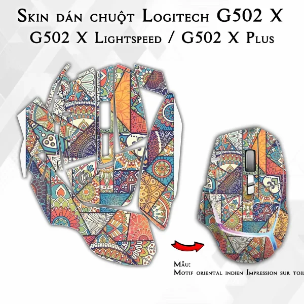 Skin dán chuột Logitech G502 X mẫu Motif oriental indien Impression sur toile