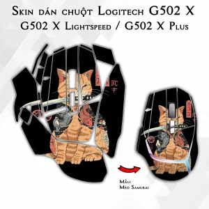 Skin dán chuột Logitech G502 X mẫu Mèo Samurai
