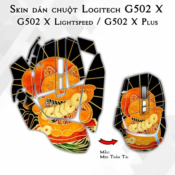 Skin dán chuột Logitech G502 X mẫu Mèo Thần Tài