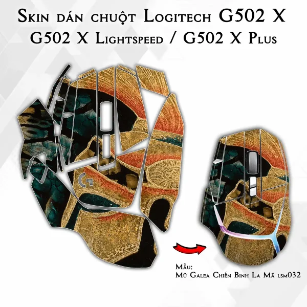 Skin dán chuột Logitech G502 X mẫu Mũ Galea Chiến Binh La Mã lsm032