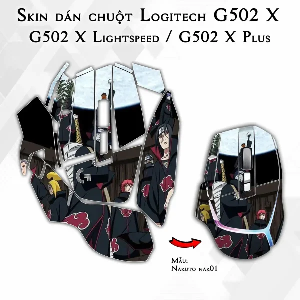 Skin dán chuột Logitech G502 X mẫu Naruto nar01
