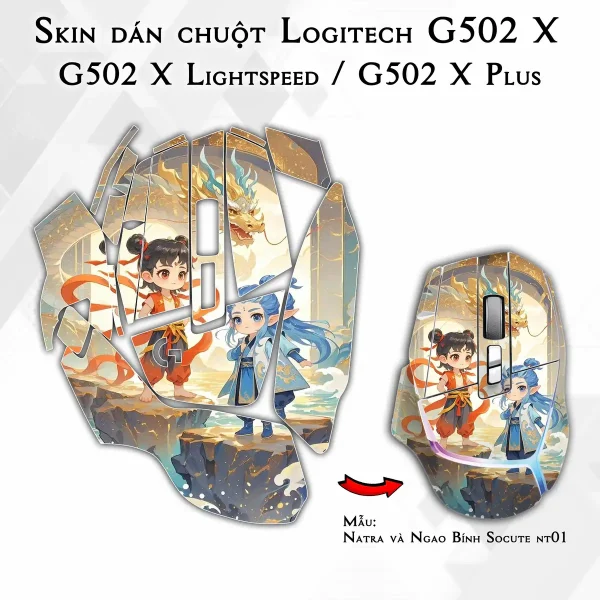Skin dán chuột Logitech G502 X mẫu Natra và Ngao Bính Socute nt01