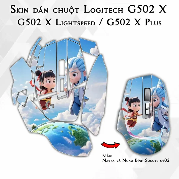 Skin dán chuột Logitech G502 X mẫu Natra và Ngao Bính Socute nt02