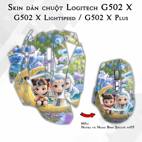 Skin dán chuột Logitech G502 X mẫu Natra và Ngao Bính Socute nt05