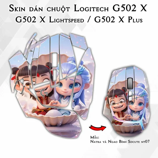 Skin dán chuột Logitech G502 X mẫu Natra và Ngao Bính Socute nt07