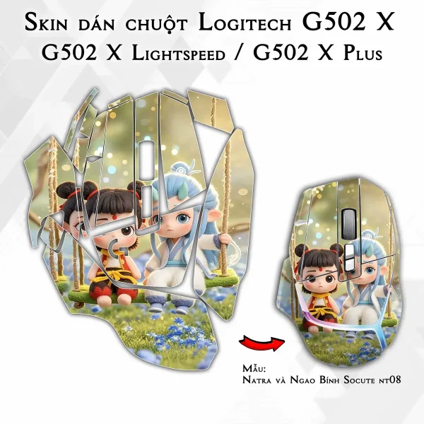 Skin dán chuột Logitech G502 X mẫu Natra và Ngao Bính Socute nt08