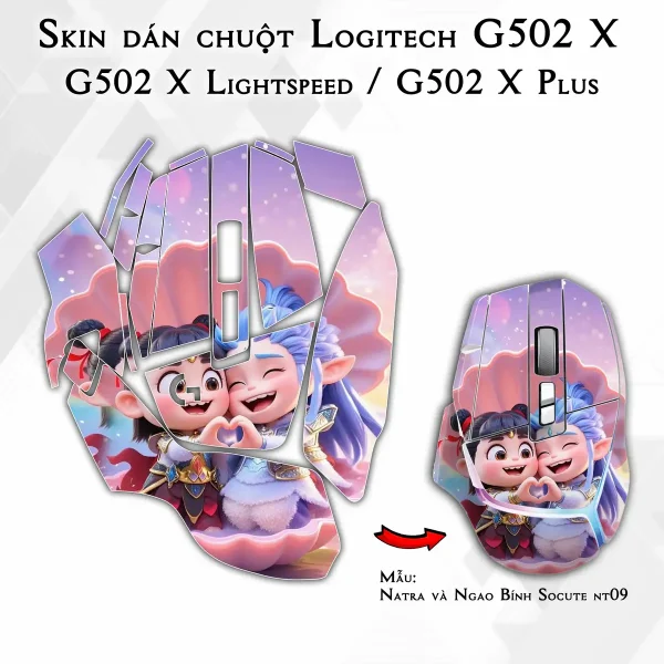 Skin dán chuột Logitech G502 X mẫu Natra và Ngao Bính Socute nt09