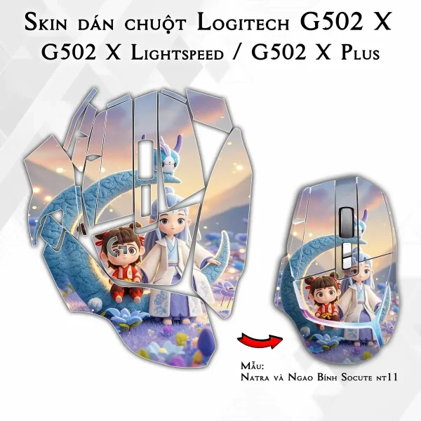 Skin dán chuột Logitech G502 X mẫu Natra và Ngao Bính Socute nt11