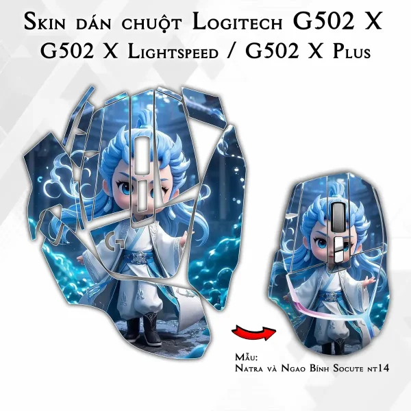 Skin dán chuột Logitech G502 X mẫu Natra và Ngao Bính Socute nt14