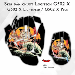 Skin dán chuột Logitech G502 X mẫu Neko ăn sushi