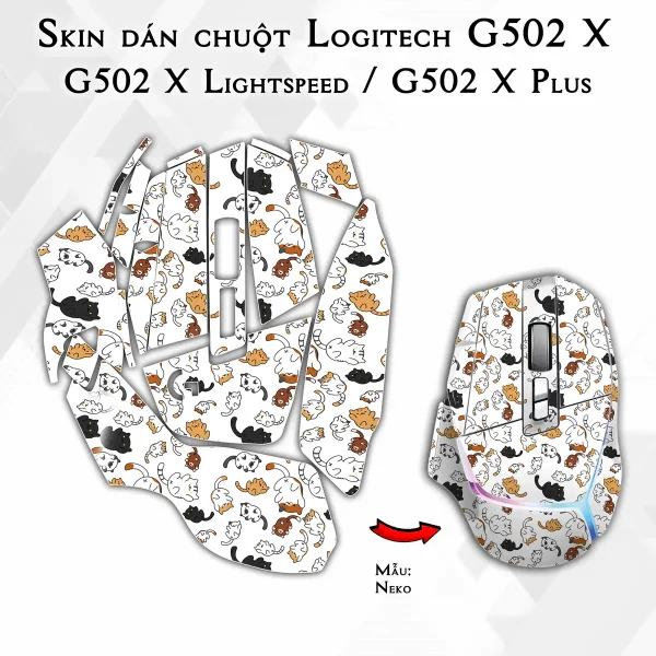 Skin dán chuột Logitech G502 X mẫu Neko
