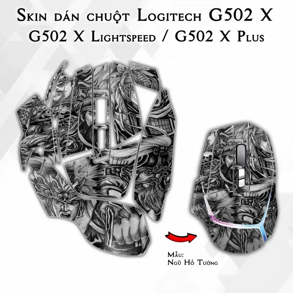 Skin dán chuột Logitech G502 X mẫu Ngũ Hổ Tướng