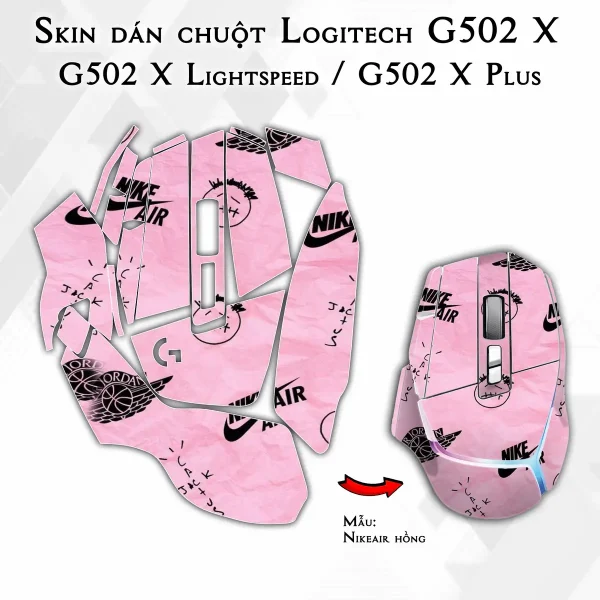 Skin dán chuột Logitech G502 X mẫu Nikeair hồng