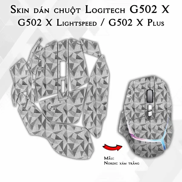 Skin dán chuột Logitech G502 X mẫu Nordic xám trắng