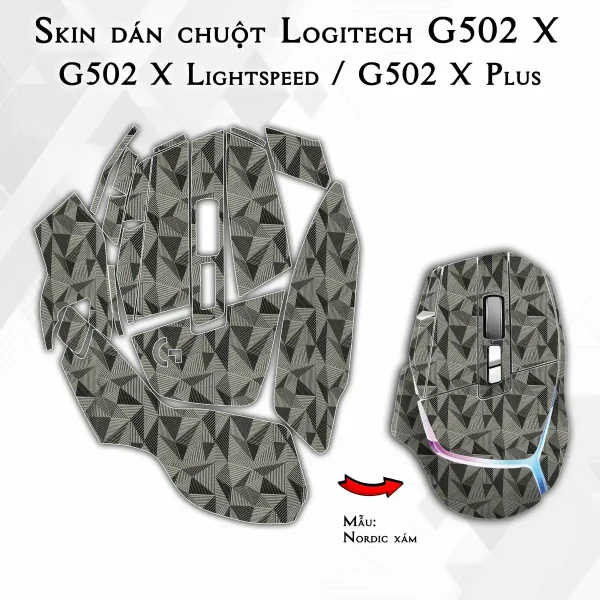 Skin dán chuột Logitech G502 X mẫu Nordic xám